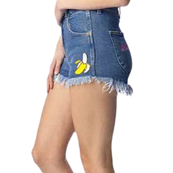 Rolla's Hightails High Rise Denim Shorts Embroidered Banana Beach Size 27/9